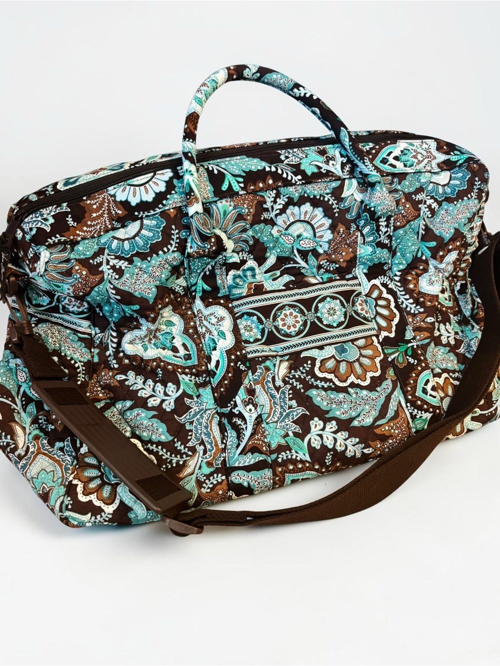 Vera Bradley Java Weekender Duffel Travel Bag Retired Y2K Brown Aqua Blue